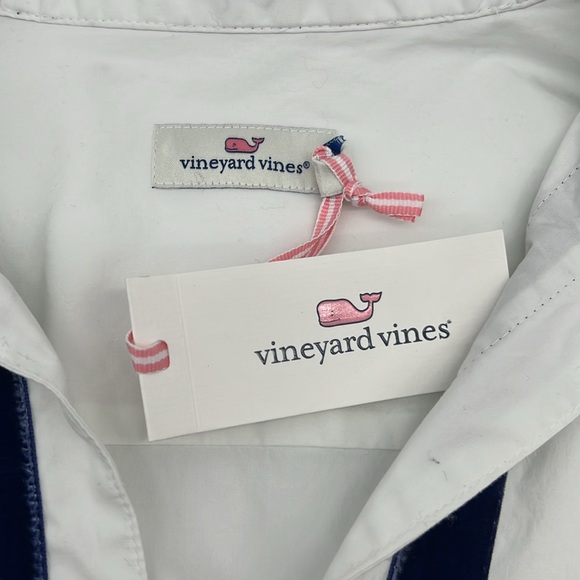 Vineyard Vines Velvet Trim Popover Long Sleeve V-Neck Top Blouse White Blue - Picture 9 of 12
